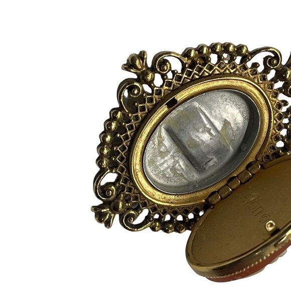 Vintage Cameo Brooch Pin Gold Tone Avon Pinback Opens Up Empty Glace Locket - Picture 11 of 16